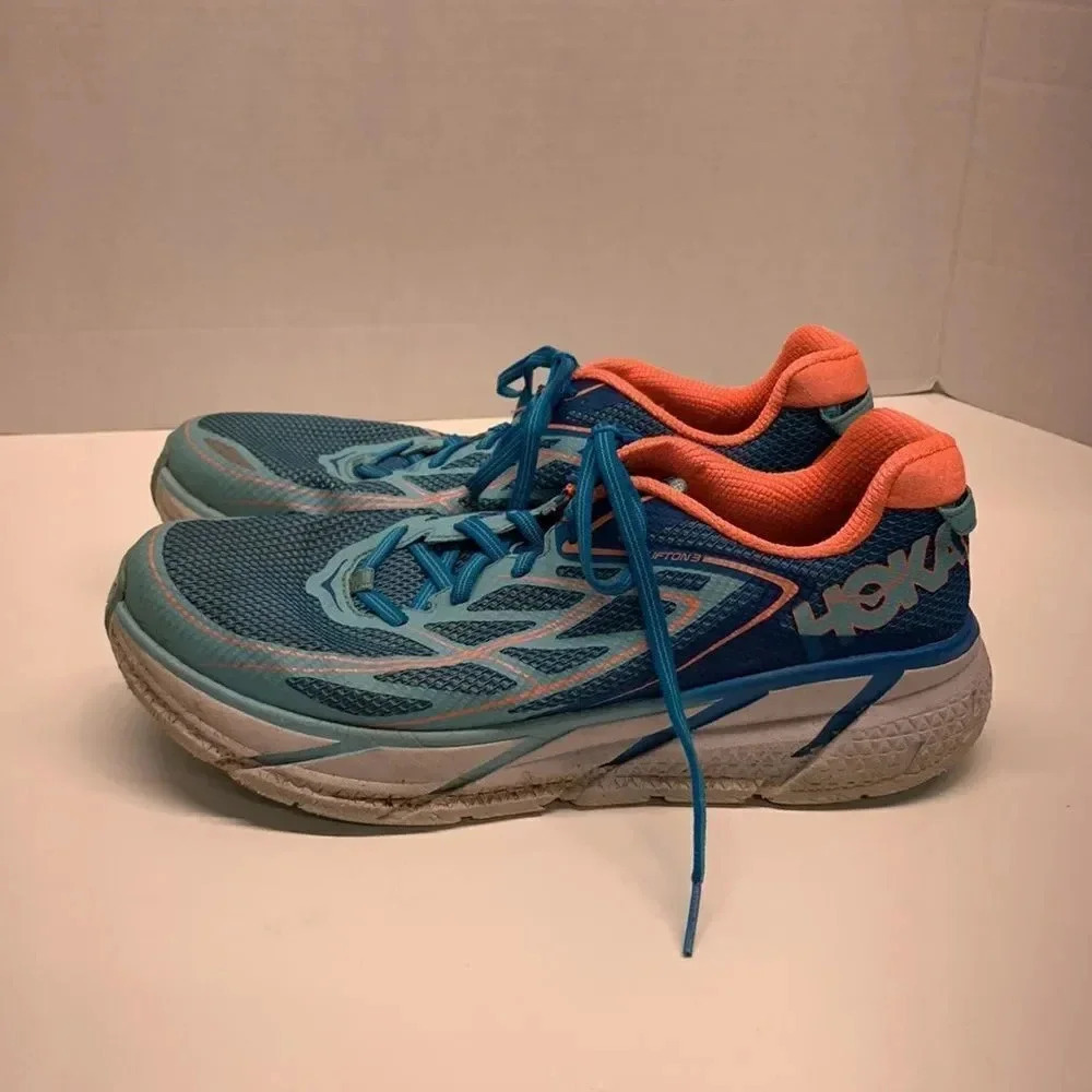 Hoka One One Clifton 3 Sneakers Shoes Lace Up Sneaker Blue Pink Womens Size 10.5